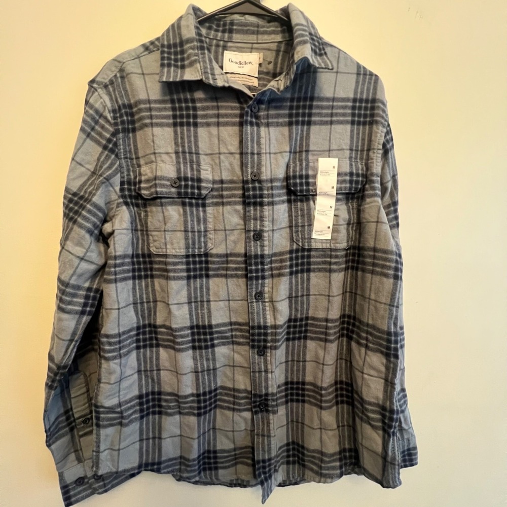 Goodfellow & Co Mens Midweight Standard Fit Plaid Button-Up Shirt M